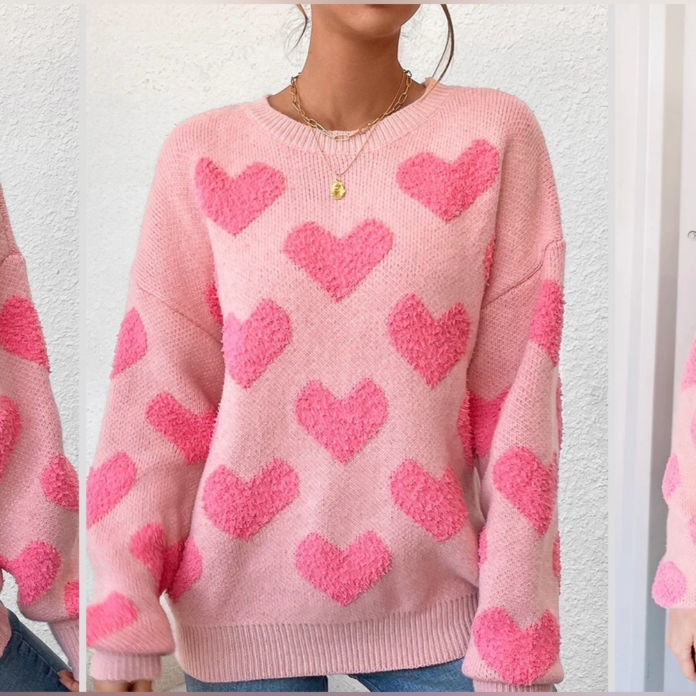 Pink Heart Pattern Sweater - Picture 2 of 12